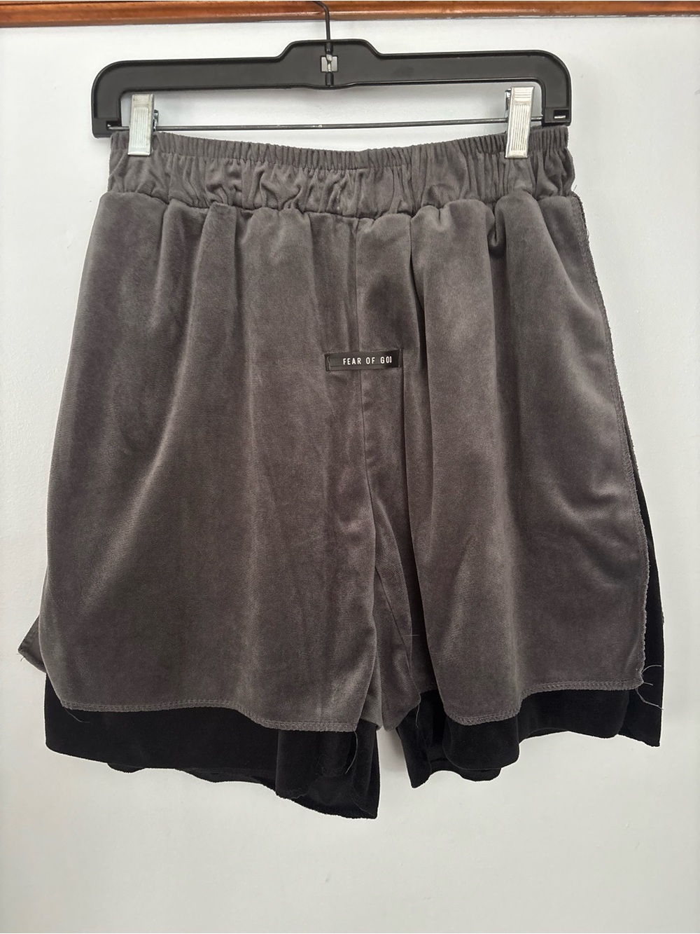 Fear of God Black and gray Velour Shorts with Logo Patch